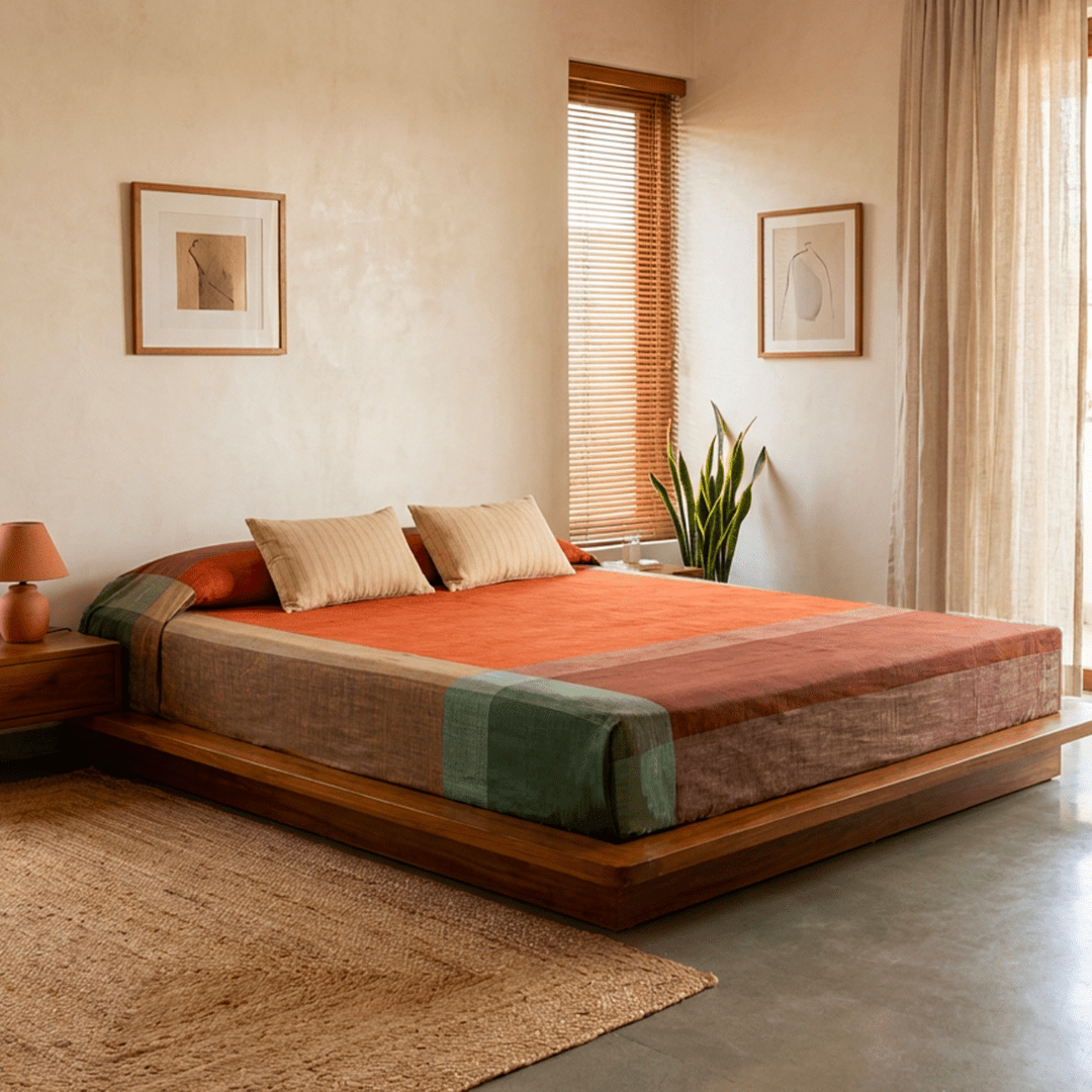 Marigold Rust Pure Cotton Bedcover | Single and Queen | Handprinted