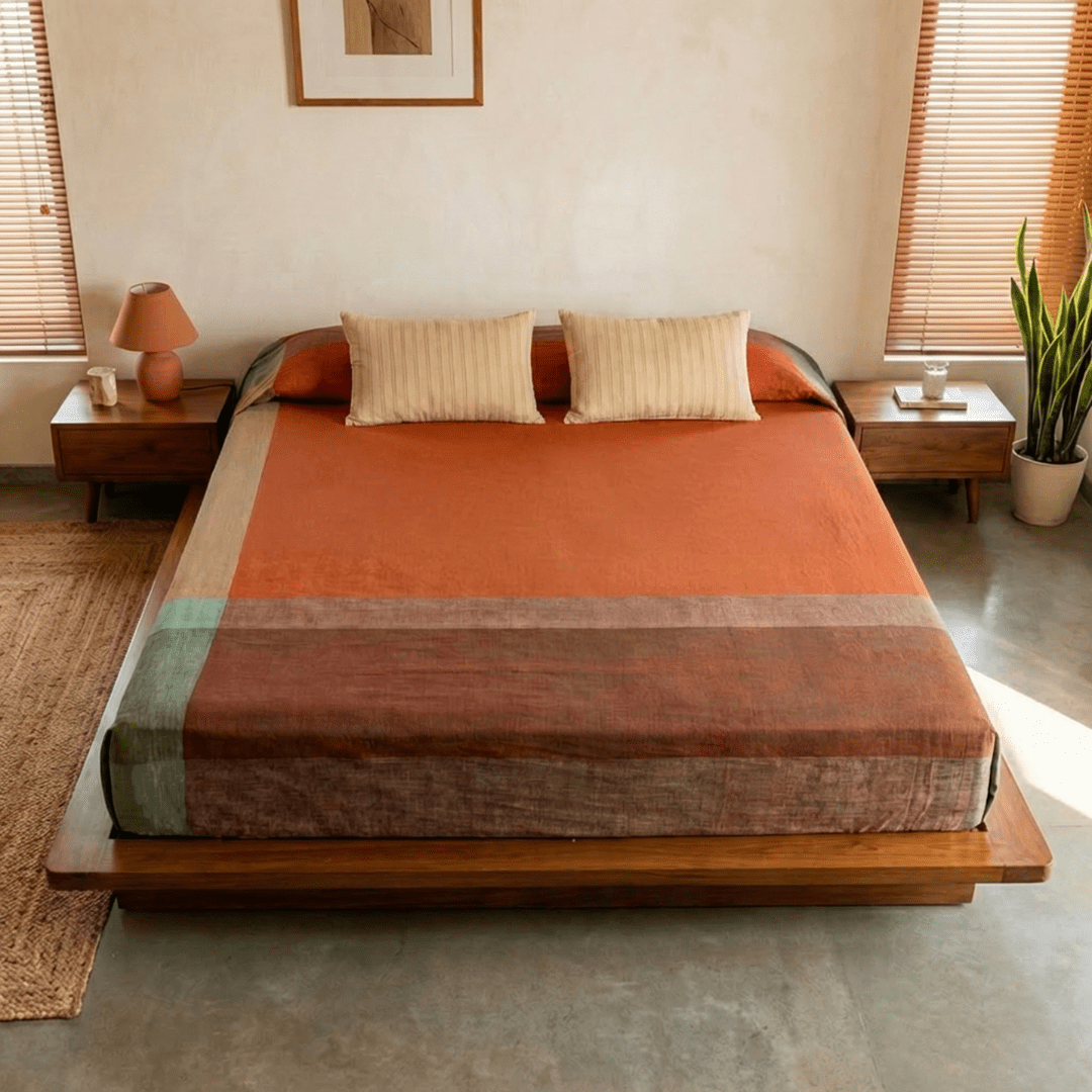 Marigold Rust Pure Cotton Bedcover | Single and Queen | Handprinted