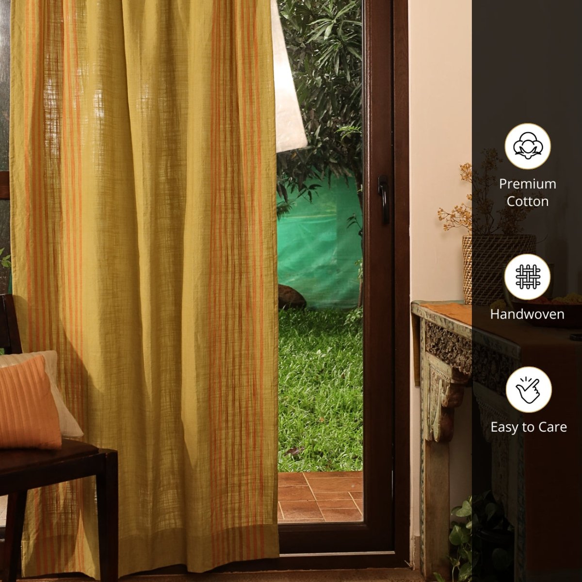 Pure Cotton Semi Blackout Curtains in Green colour with 60% light blocking | Best curtains for living room