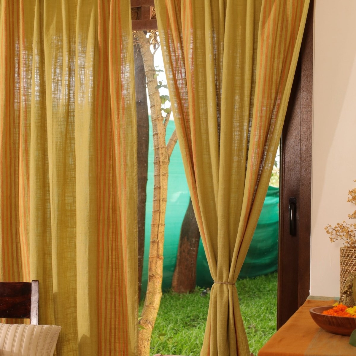 Pure Cotton Semi Blackout Curtains in Green colour with 60% light blocking | Best curtains for living room