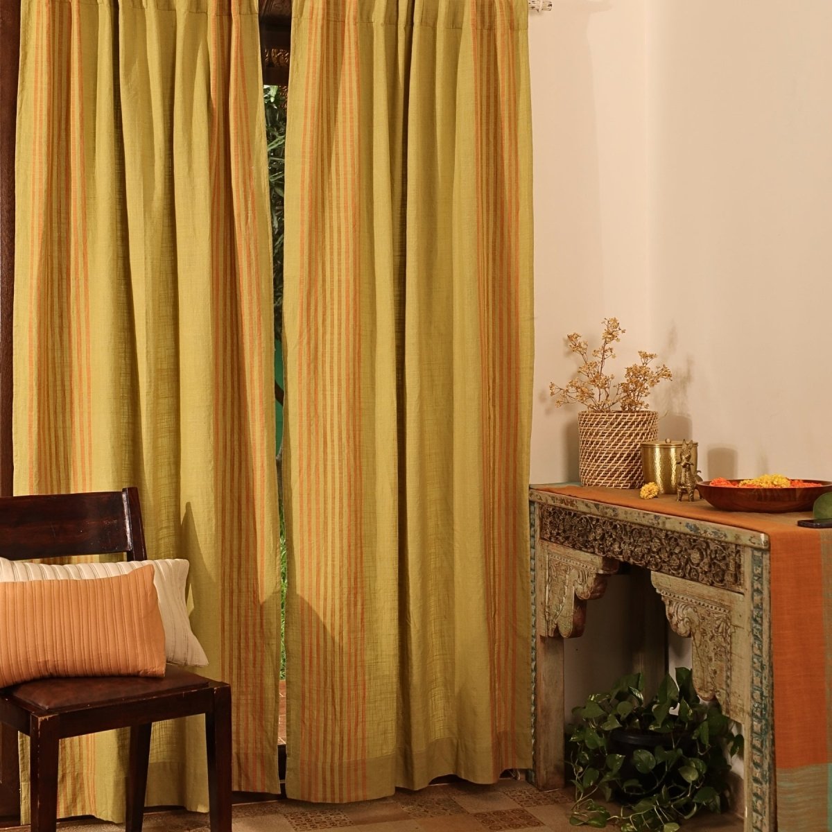 Pure Cotton Semi Blackout Curtains in Green colour with 60% light blocking | Best curtains for living room