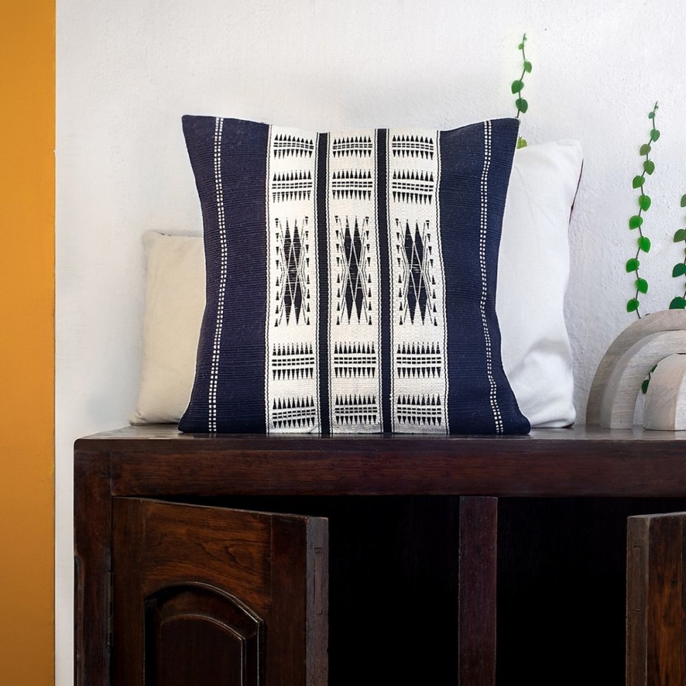 Pure Cotton Cushion Cover Handwoven in Monochrome Black and White Tribal Pattern
