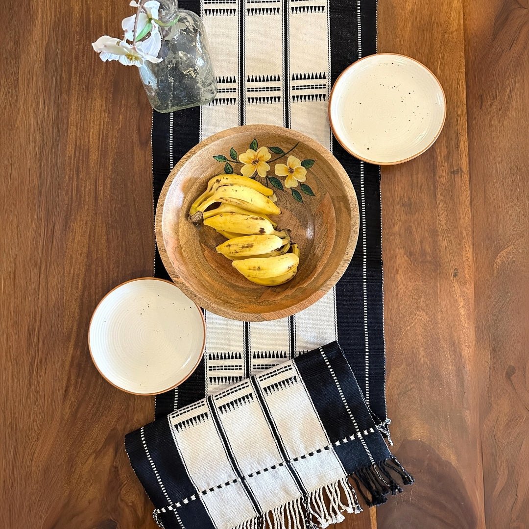 Monochrome Handwoven Striped Cotton Table Runner | 6 Seater
