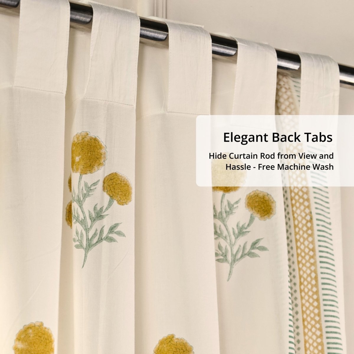 Pure Cotton Sheer Curtains in floral patterns in mustard and teal colours, available in 5ft and 7ft