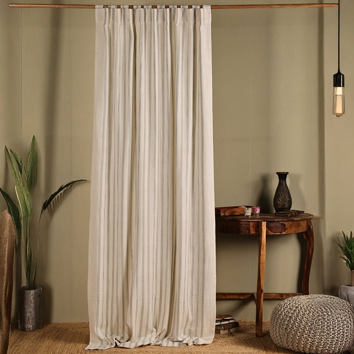 Pure Cotton Semi Blackout Curtains in Off white and Charcoal colour with 60% light blocking | Best curtains for living room