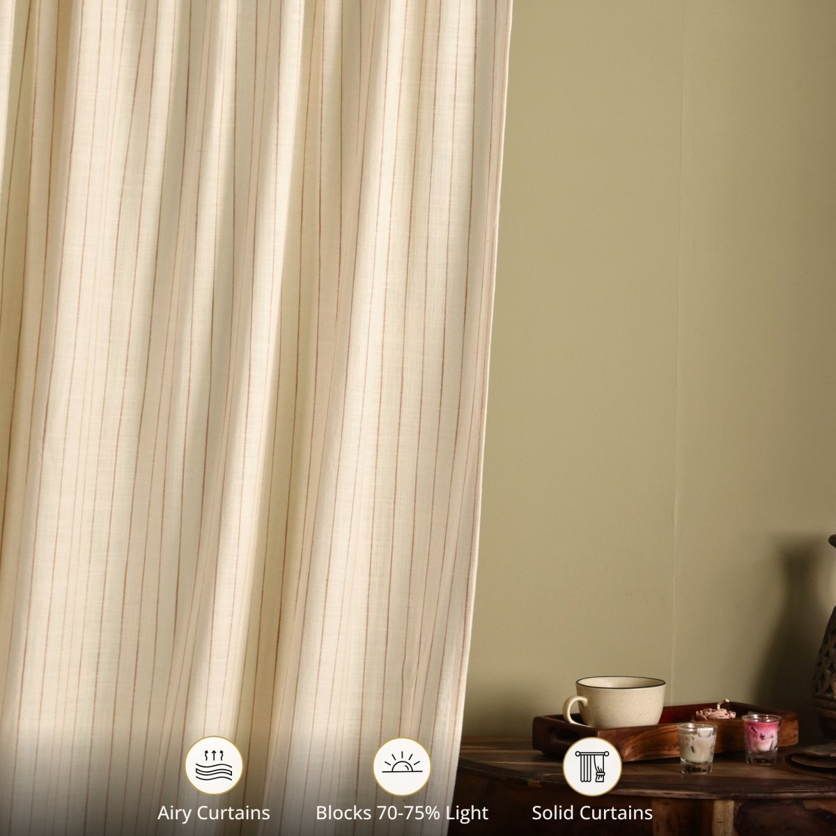 Striped Cotton Curtain Handwoven in Off White Colour | 7 feet or 9 feet option available |