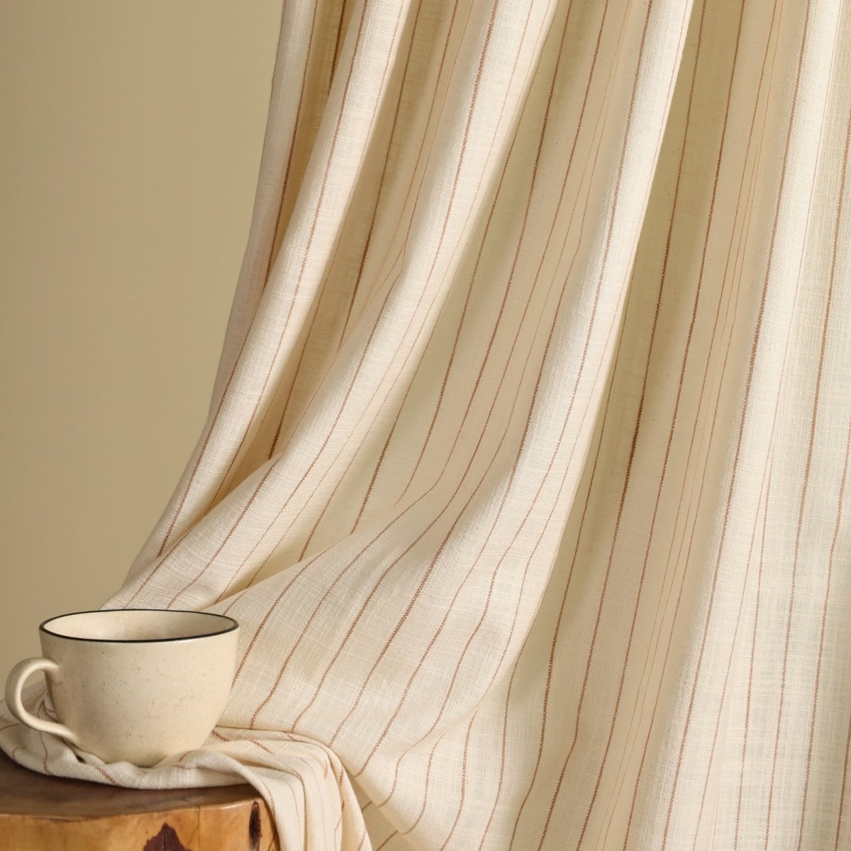 Striped Cotton Curtain Handwoven in Off White Colour | 7 feet or 9 feet option available |