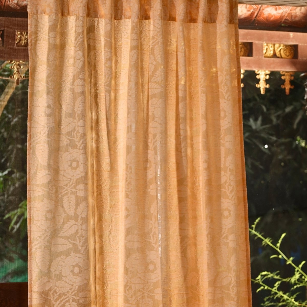 Peach Yellow Semi-Transparent Curtain for Door Length 7ft Marigold Collection