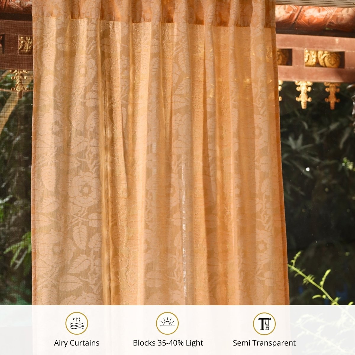 Peach Yellow Semi-Transparent Curtain for Door Length 7ft Marigold Collection