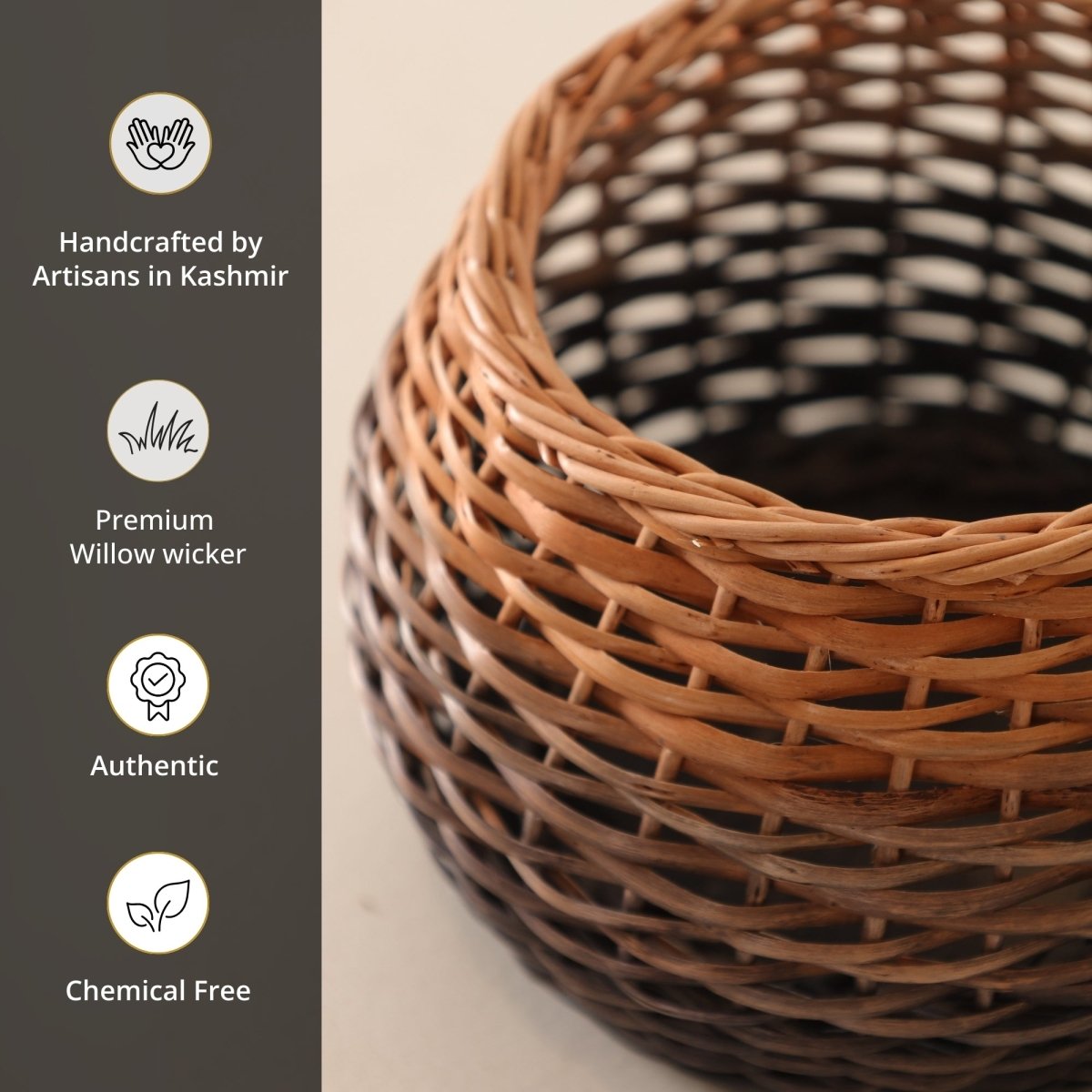 Brown Indigo Ombre Wicker and Wood Planter | Eco-friendly Indoor Decor