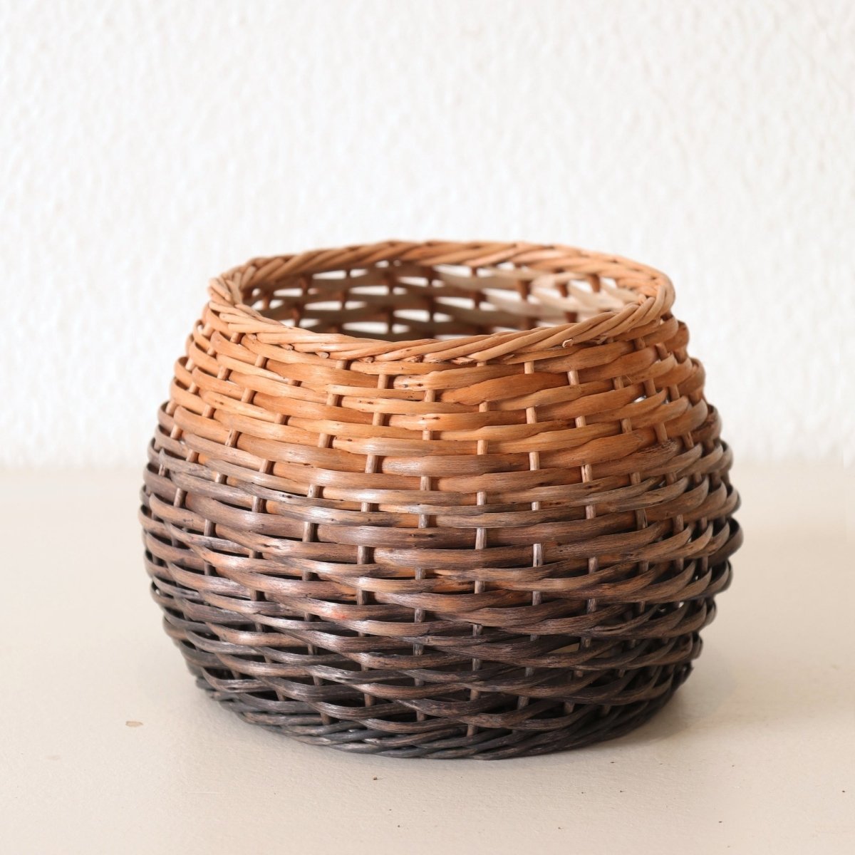 Brown Indigo Ombre Wicker and Wood Planter | Eco-friendly Indoor Decor