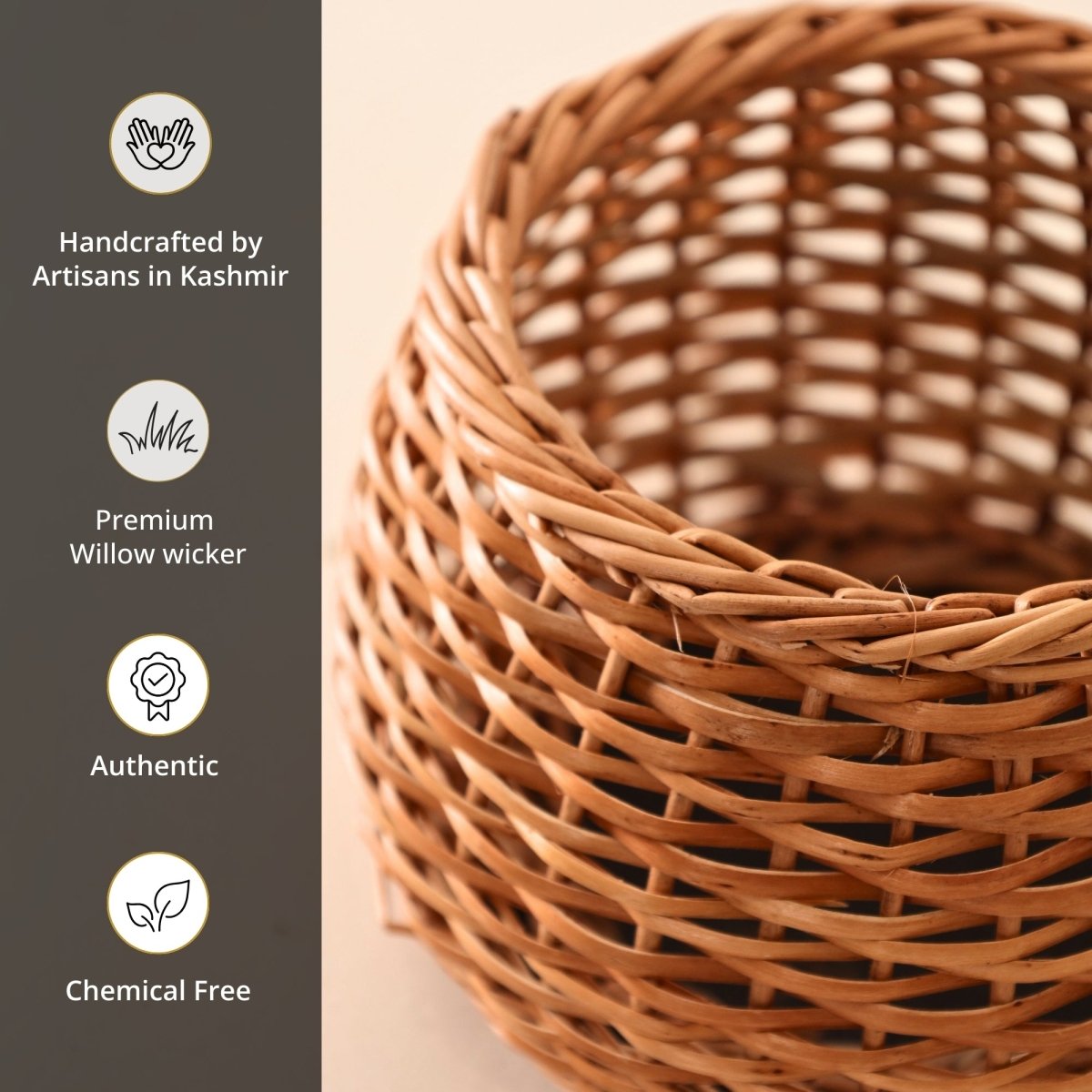 Brown Wicker and Wood Planter | Eco-friendly Indoor Decor