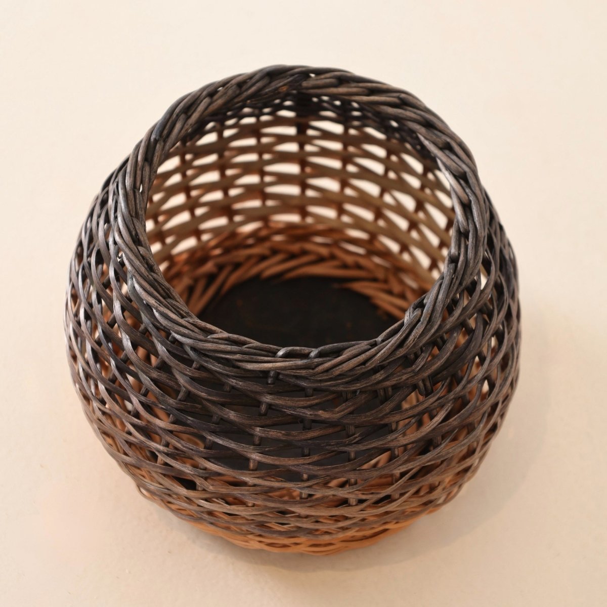 Indigo and Brown Ombre Wicker and Wood Planter | Eco-friendly Indoor Decor