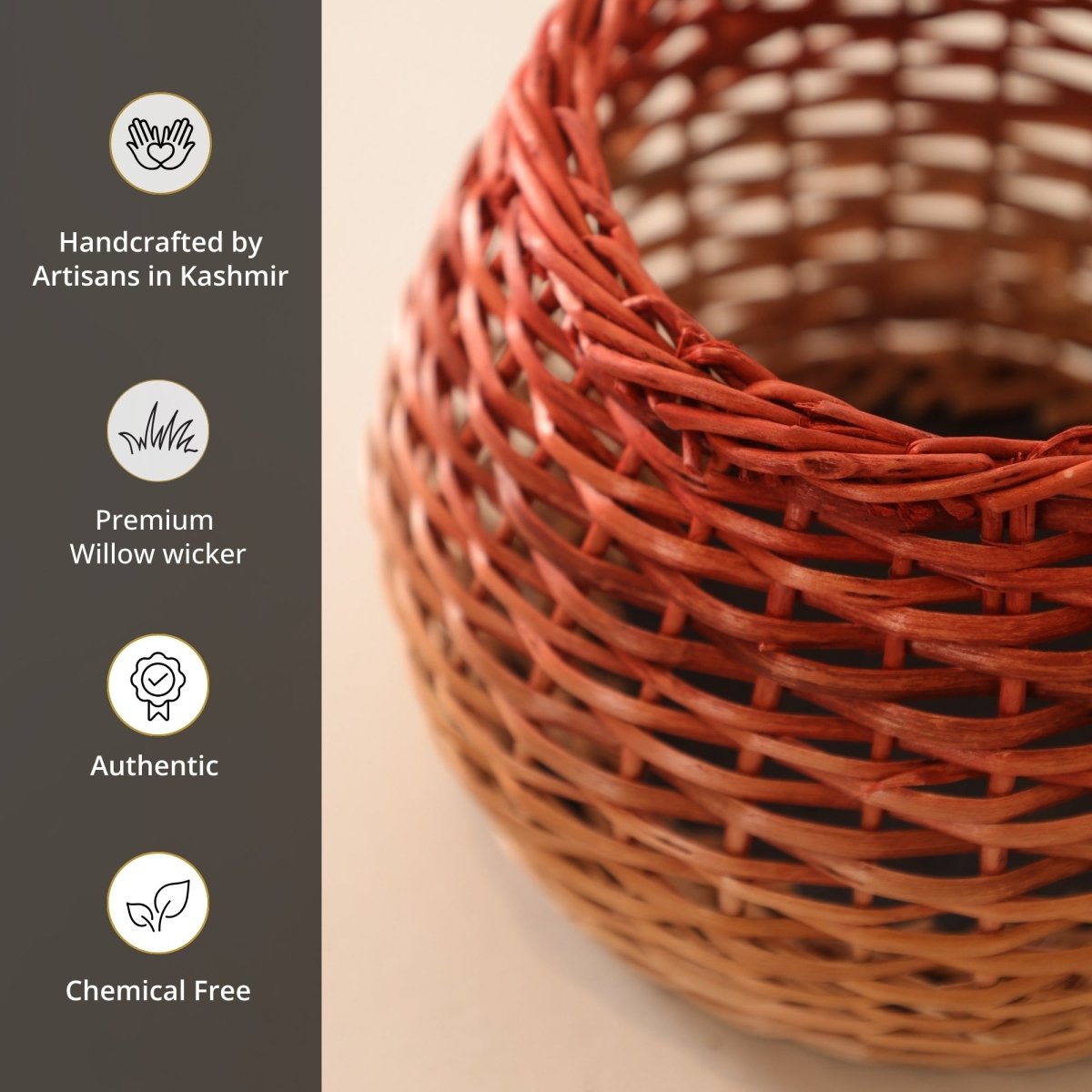 Rust and Natural Brown Wicker and Wood Planter | Eco-friendly Indoor Decor