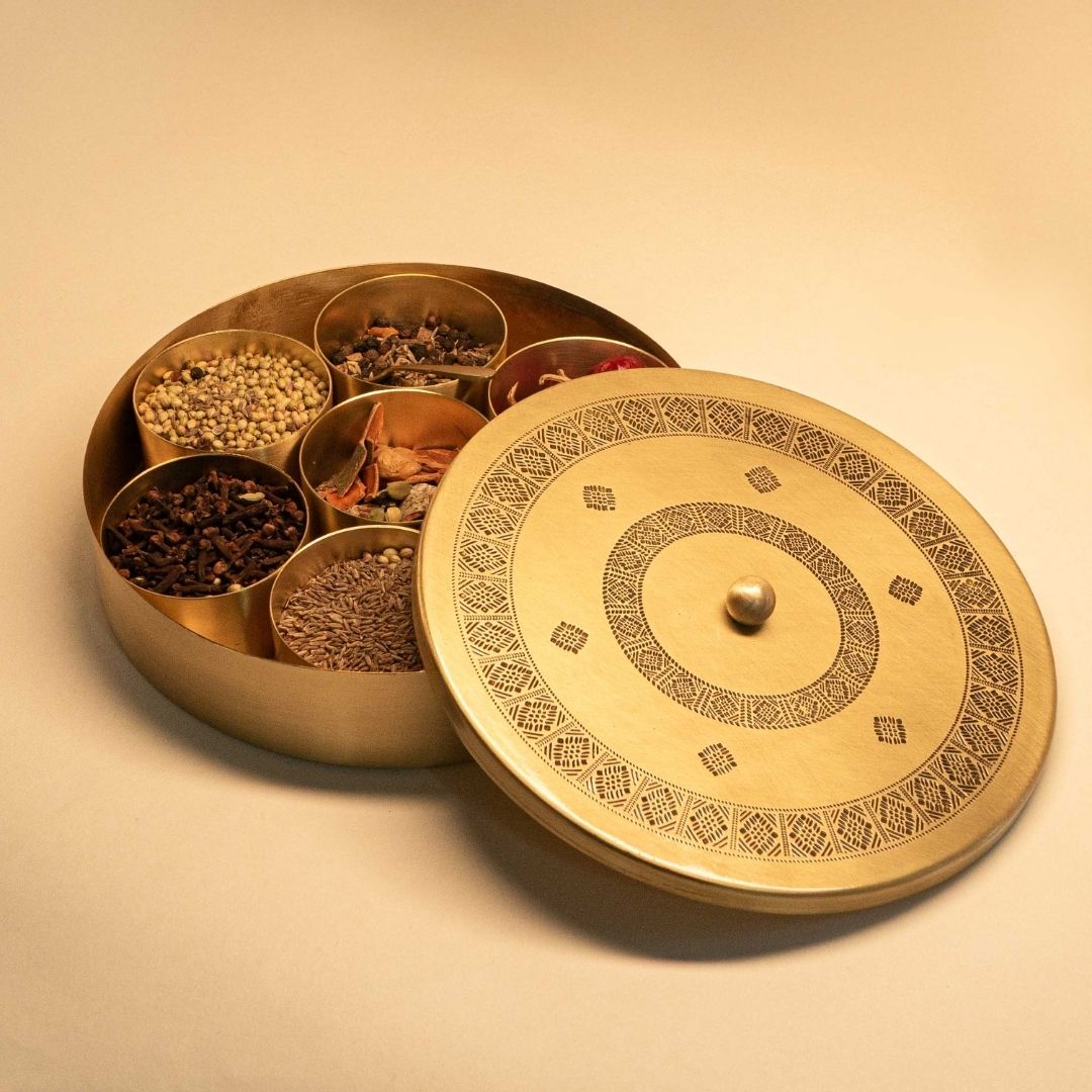 Premium Brass Kitchen Masala and Spice Box with detachable containers| Organise Your Spices with Style| 100% pure brass