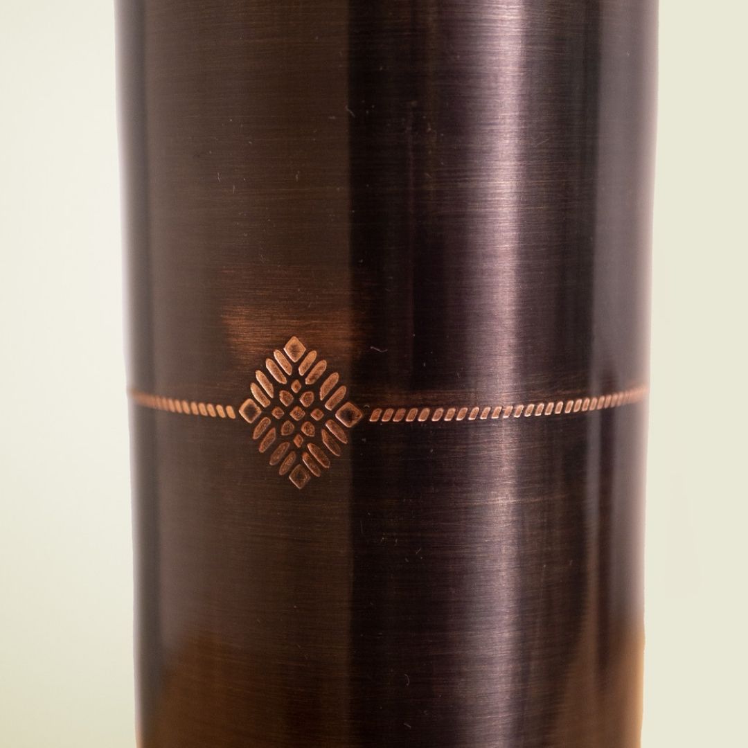 Pure Copper Water Bottle Set | 950 ml | Antique Brown Finish | Kanjeevaram Inspired Design | Premium Festive Gifting