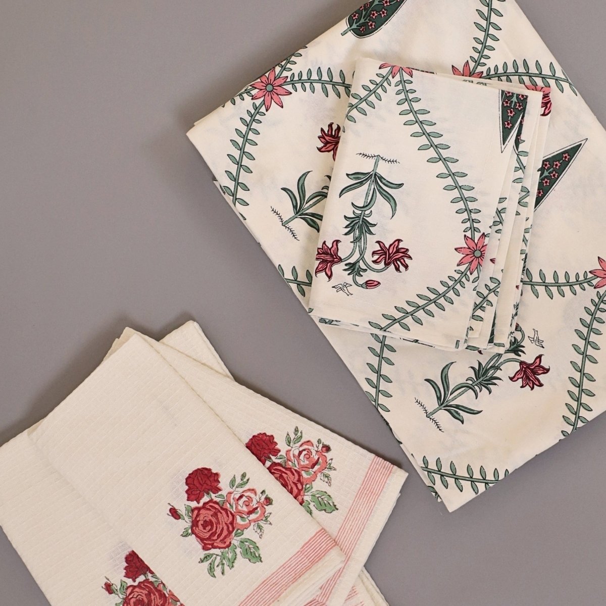 White & Pink Floral Pure Cotton Bedsheets & Towel Gifting Set | Handmade