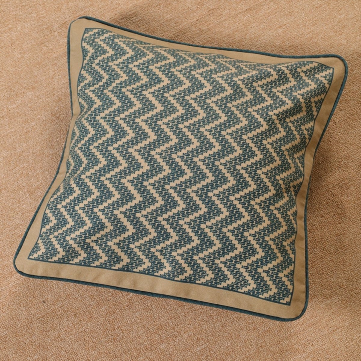 Cotton Cushion Cover in Ivory Maroon and Navy Blue | 16x16 in | Set of 3