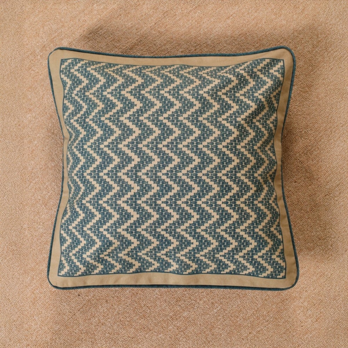 Pure Cotton Cushion Cover in Chevron print in Ivory and Navy Blue| 16x16 inch for living room sofa or bed room | Single or Combo Pack Available