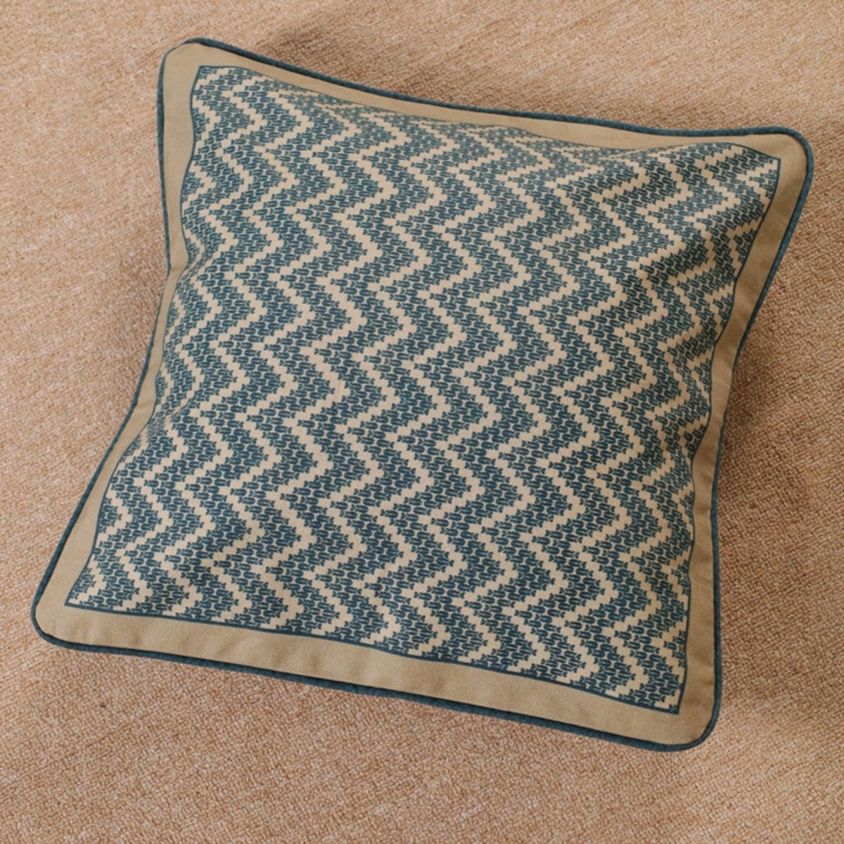 Cotton Cushion Cover in Chevron print in Ivory and Navy Blue | 16x16 in | Set of 1,2 and 4