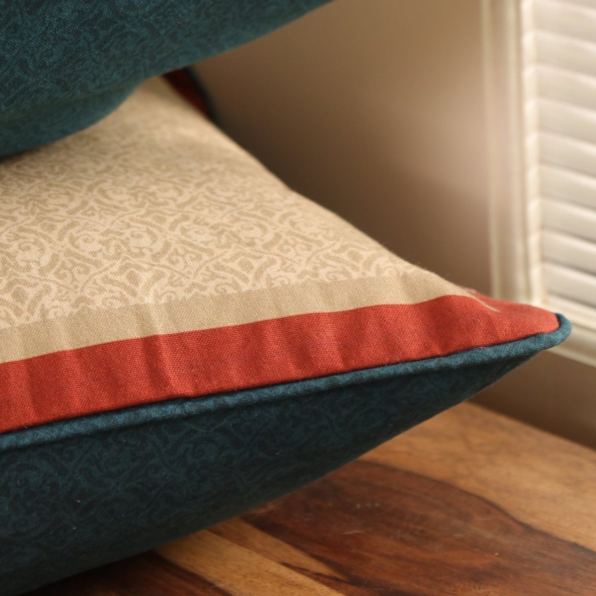 Cotton Cushion Cover in Ivory Maroon and Navy Blue | 16x16 in | Set of 1,2 and 4