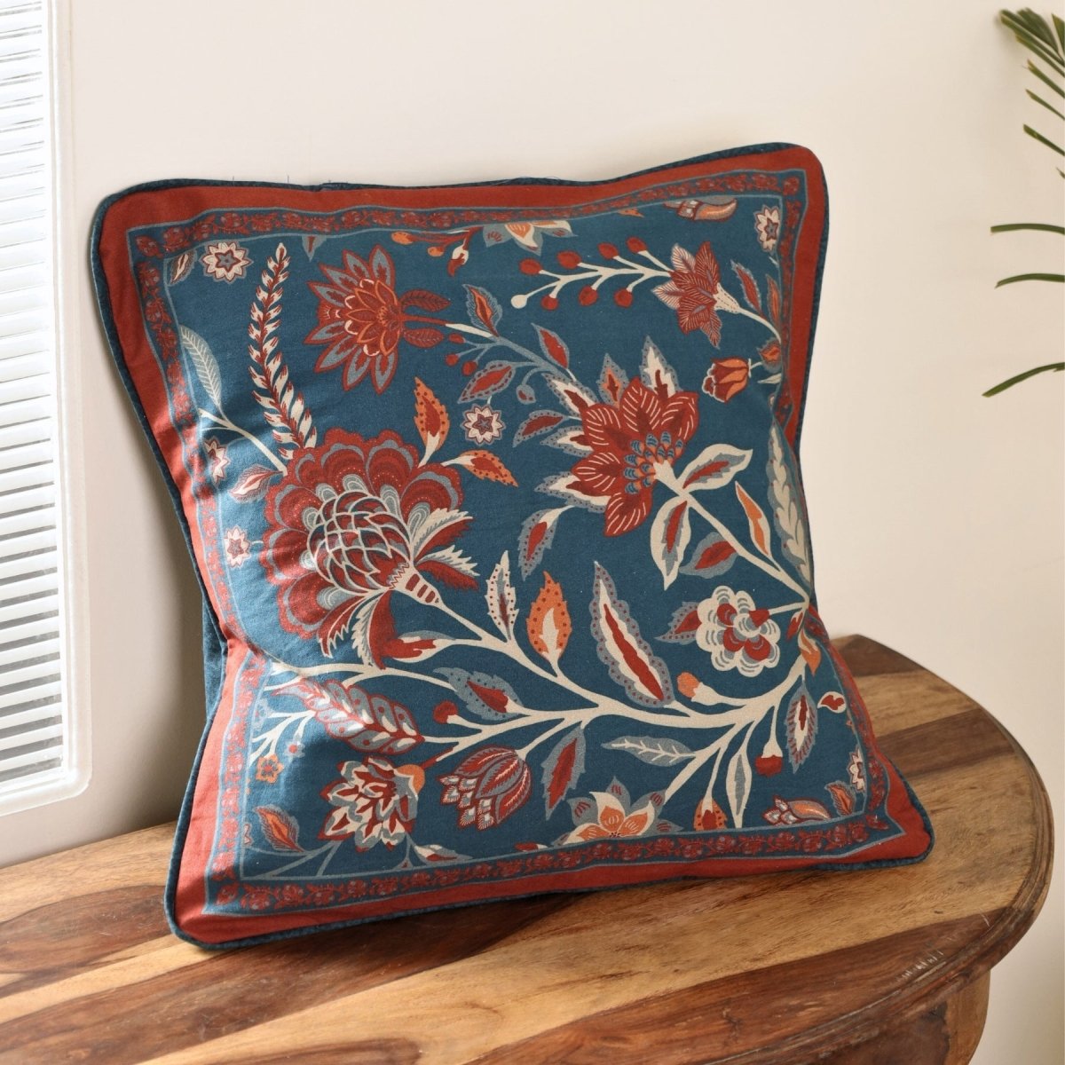 Pure Cotton Cushion Cover 16 inch x 16 inch for living room sofa or bed room | Navy Blue Maroon and Ivory Colour | Pack of 1 or 2 or 4