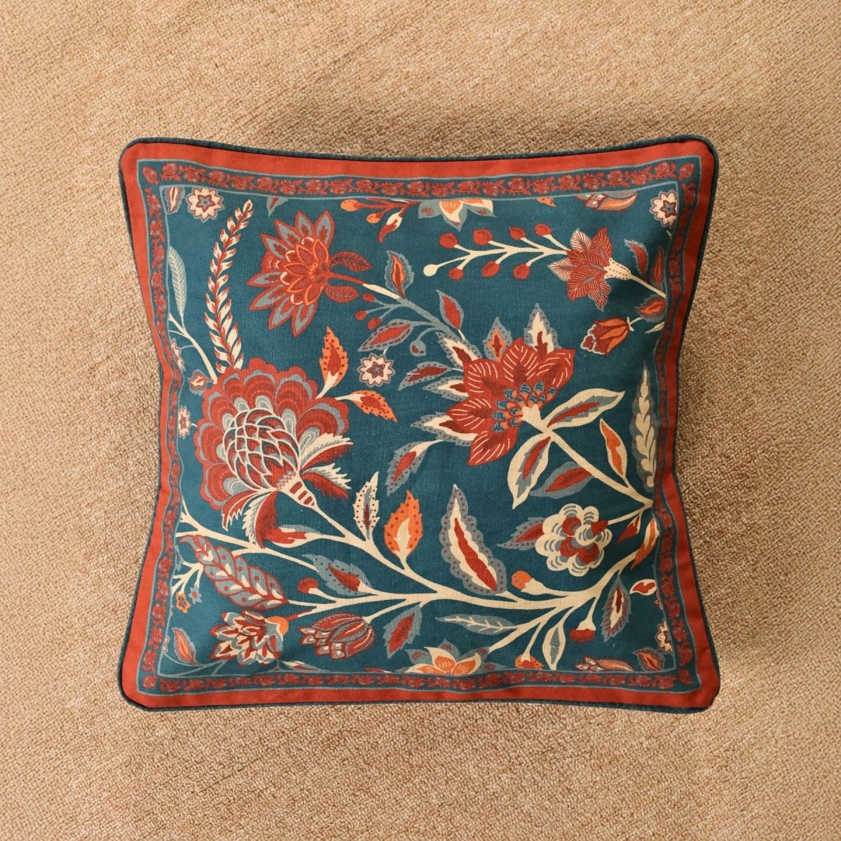 Cotton Cushion Cover in Navy Blue, Maroon and Ivory | 16x16 in | Set of 1,2 and 4