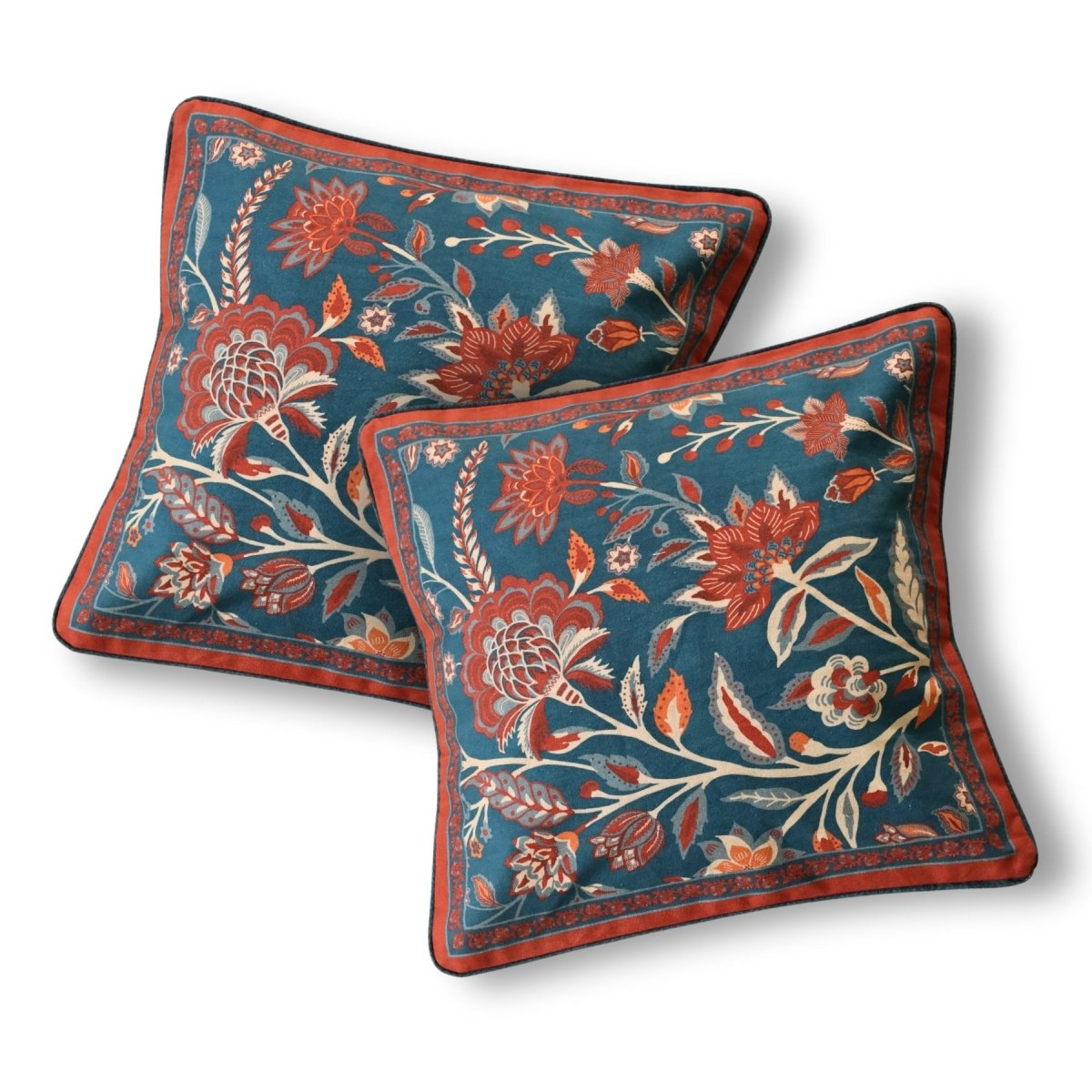 Cotton Cushion Cover in Navy Blue, Maroon and Ivory | 16x16 in | Set of 1,2 and 4