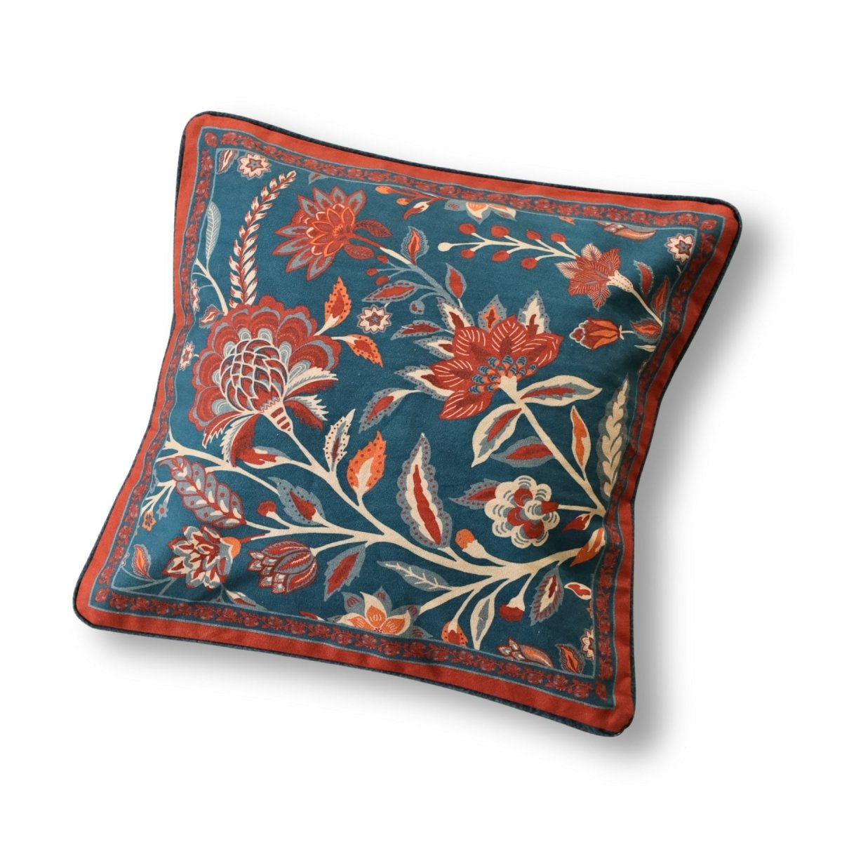 Cotton Cushion Cover in Navy Blue, Maroon and Ivory | 16x16 in | Set of 1,2 and 4
