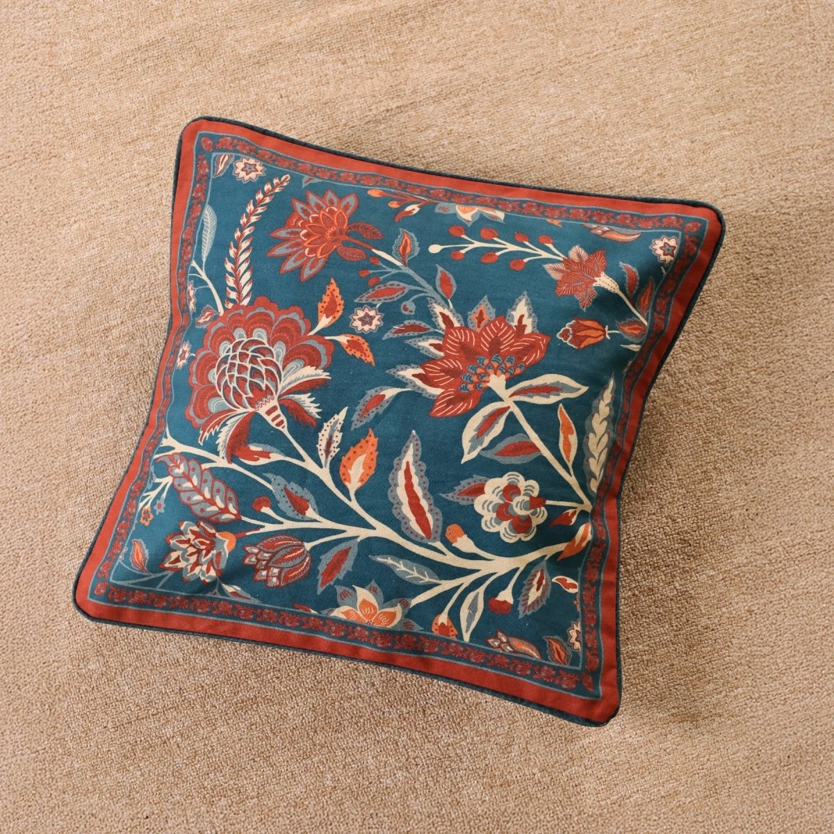 Pure Cotton Cushion Cover 16 inch x 16 inch for living room sofa or bed room | Navy Blue Maroon and Ivory Colour | Pack of 1 or 2 or 4