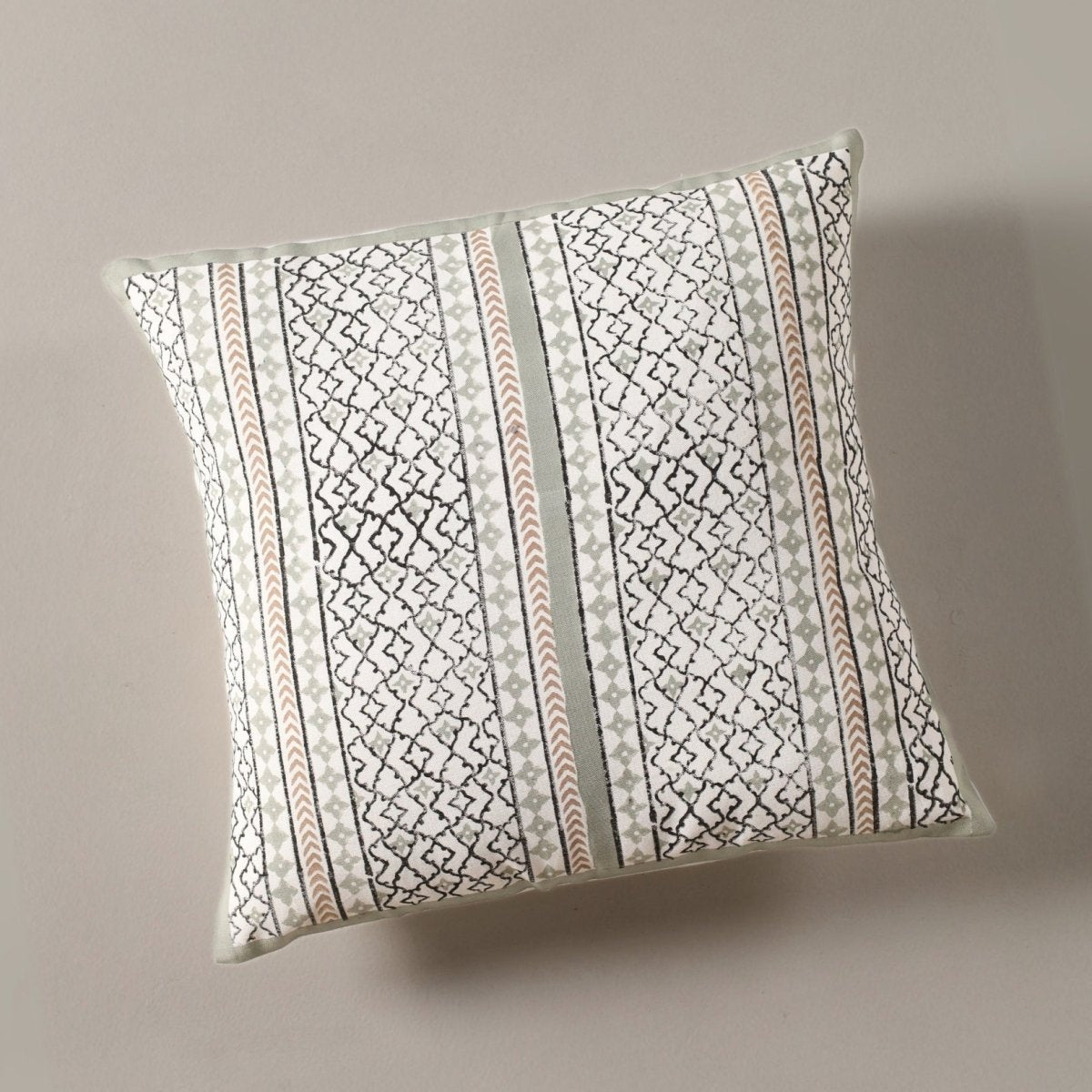 Aqua and Off White Pure Cotton Cushion Cover | 18x18 in | Set of 1,2,3,4 and 5 | Block Printed