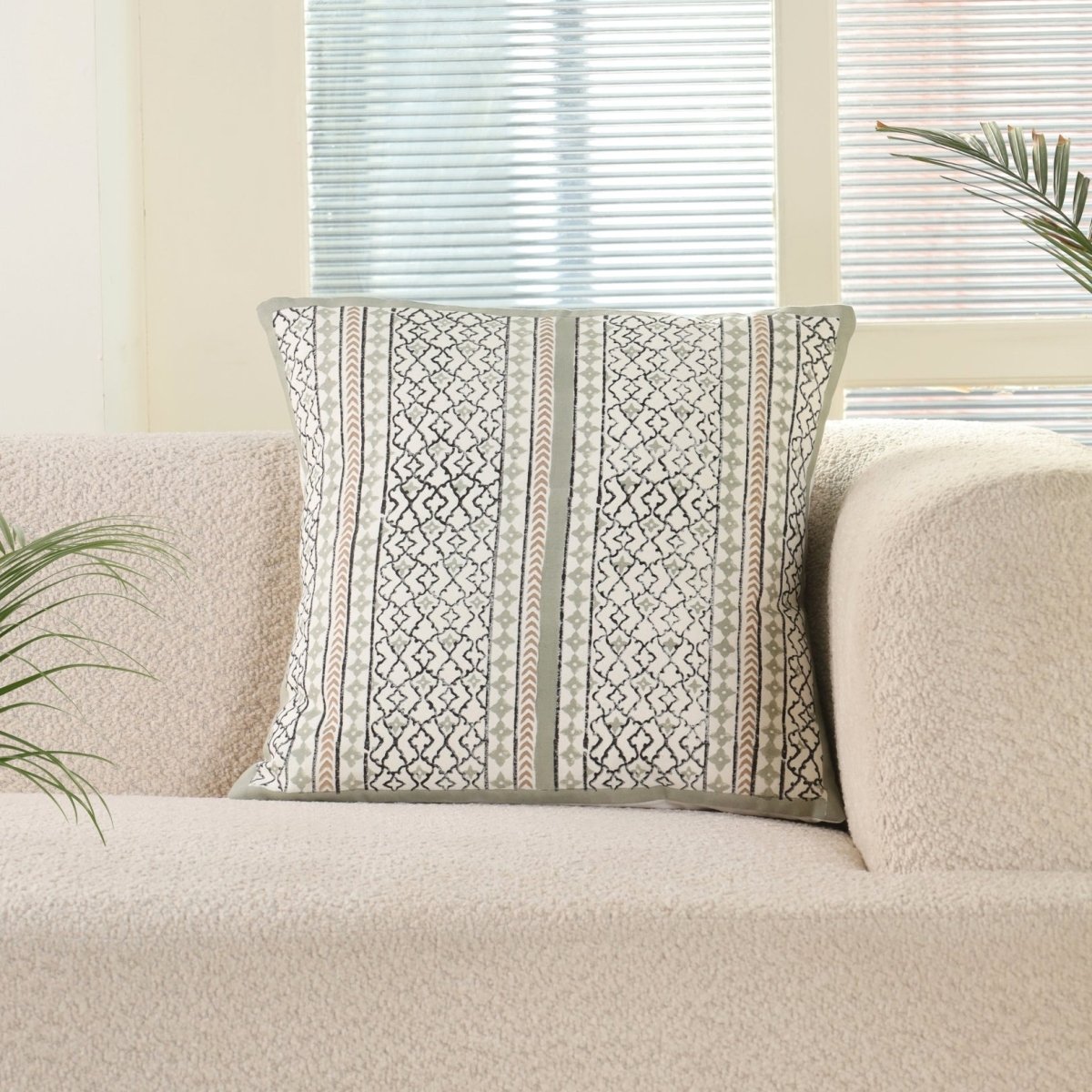 Aqua and Off White Pure Cotton Cushion Cover | 18x18 in | Set of 1,2,3,4 and 5 | Block Printed