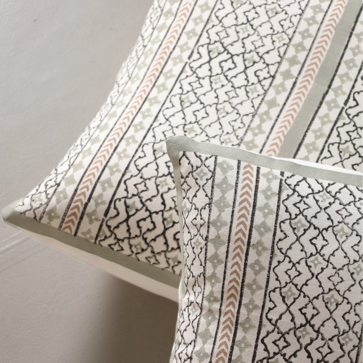 Aqua and Off White Pure Cotton Cushion Cover | 18x18 in | Set of 1,2,3,4 and 5 | Block Printed
