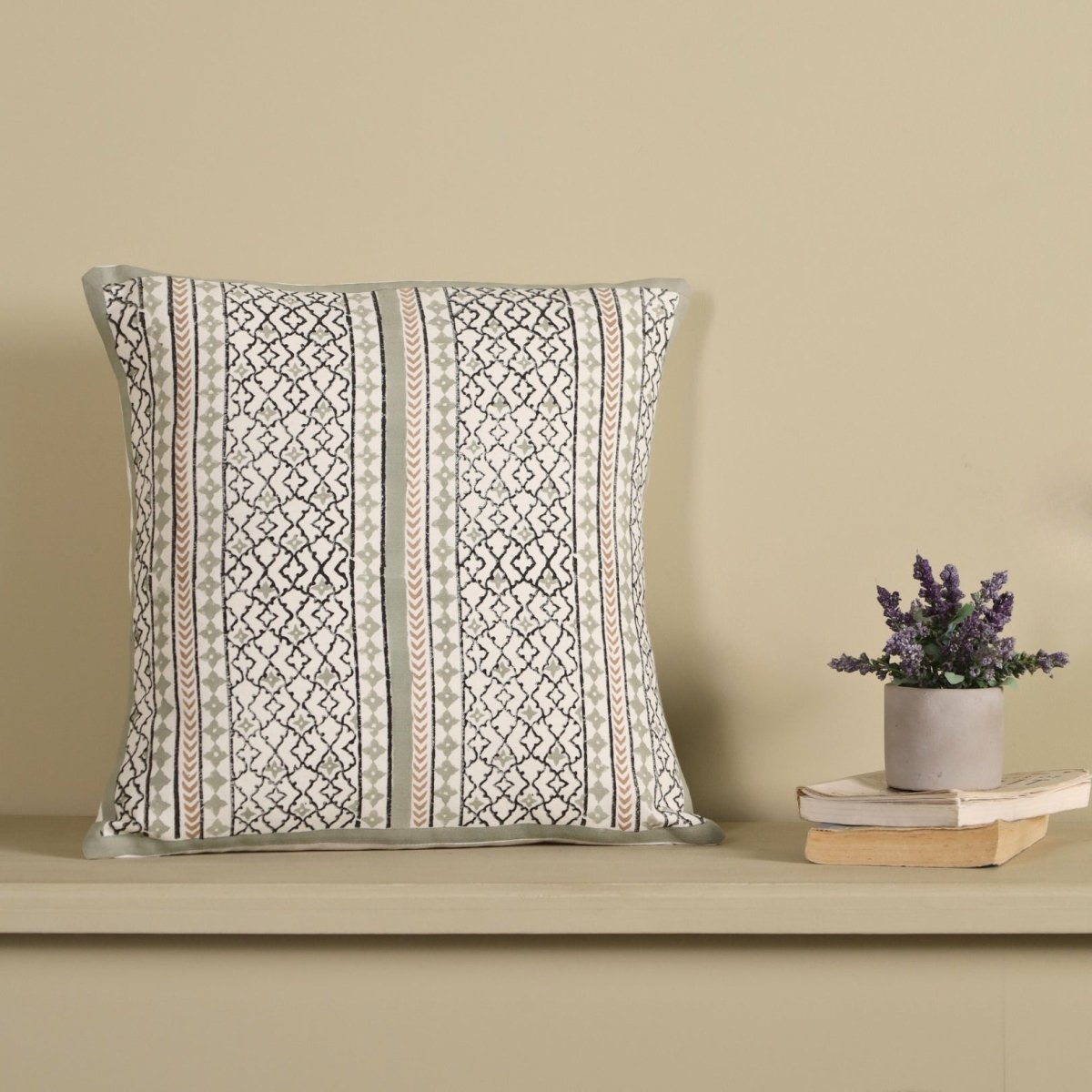 Aqua and Off White Pure Cotton Cushion Cover | 18x18 in | Set of 1,2,3,4 and 5 | Block Printed