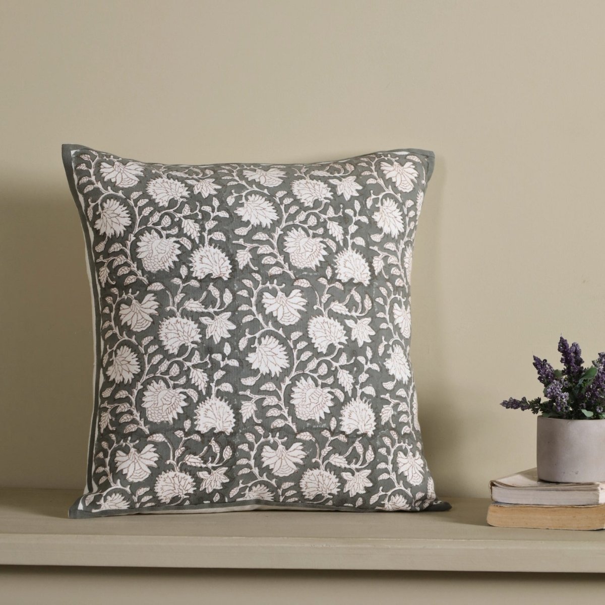 Charcoal and Off White Pure Cotton Cushion Cover | 18x18 in | Set of 1,2,3,4 and 5 | Block Printed