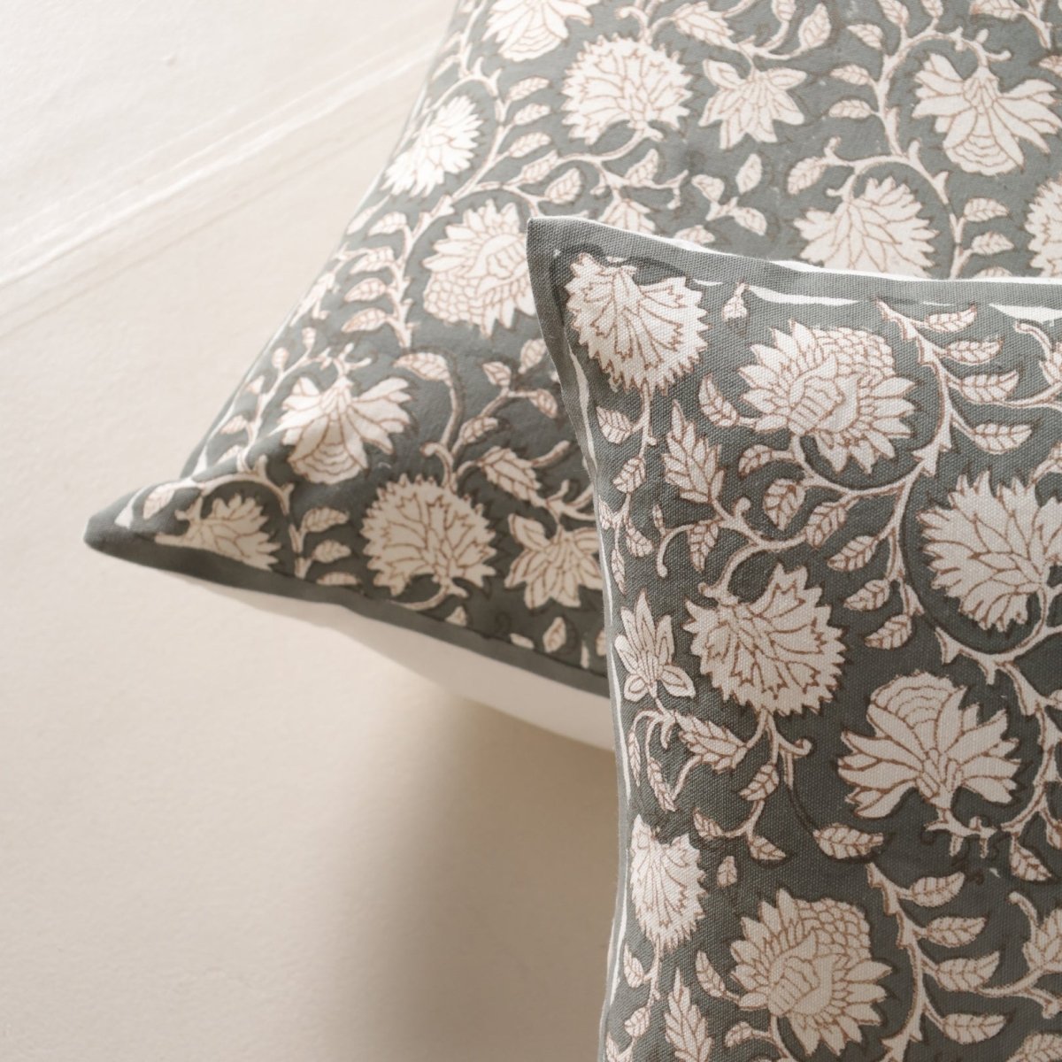 Charcoal and Off White Pure Cotton Cushion Cover | 18x18 in | Set of 1,2,3,4 and 5 | Block Printed