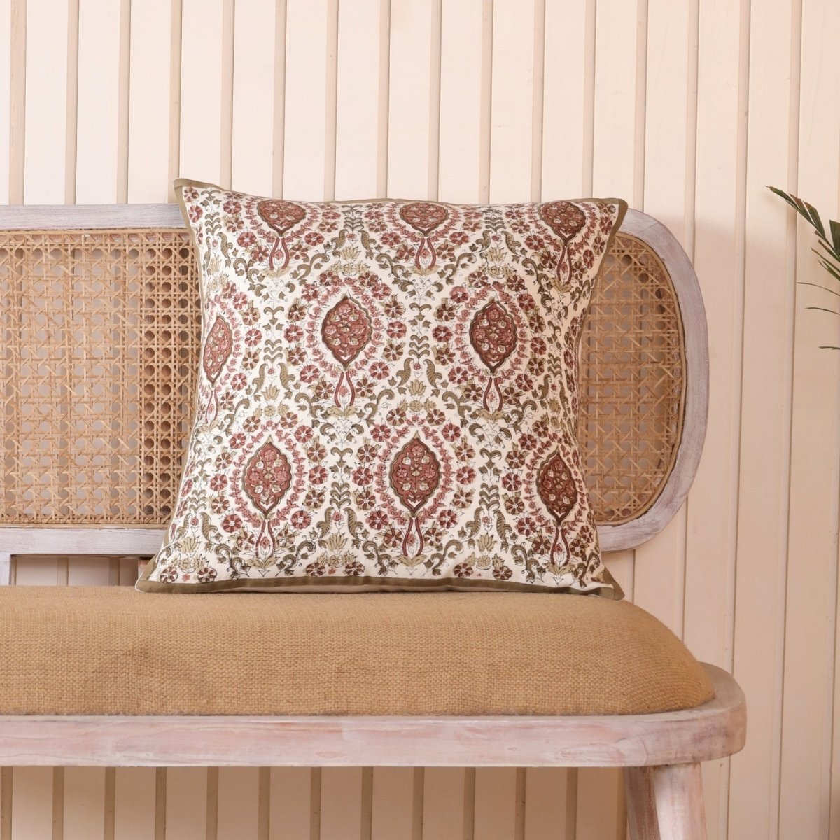 Pure Cotton Cushion Covers Hand Block Printed in Ivory and Rust | 18 x 18 inches | Single or Combo Pack Available