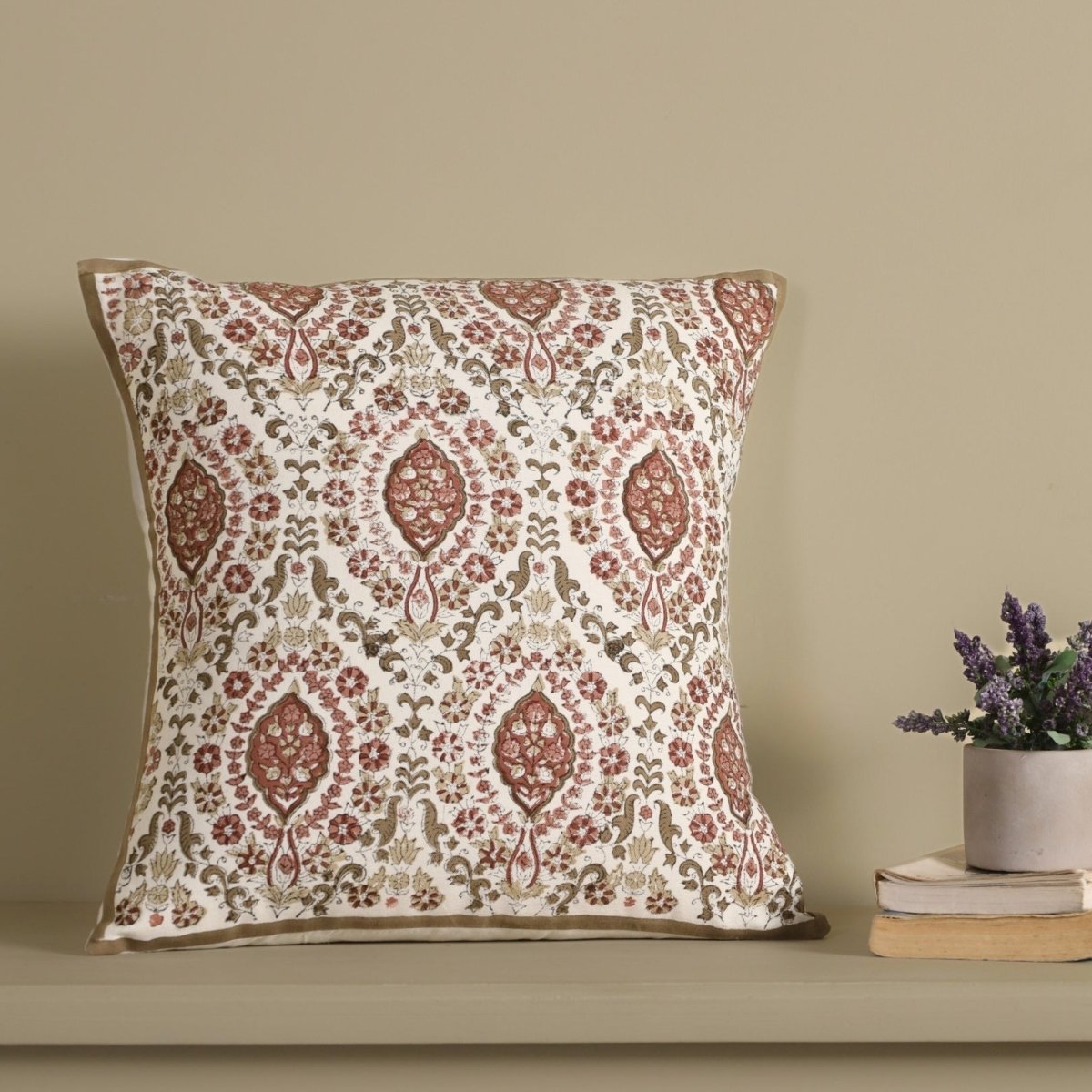 Ivory and Rust Pure Cotton Cushion Cover | 18x18 in | Set of 1,2,3,4 and 5 | Block Printed