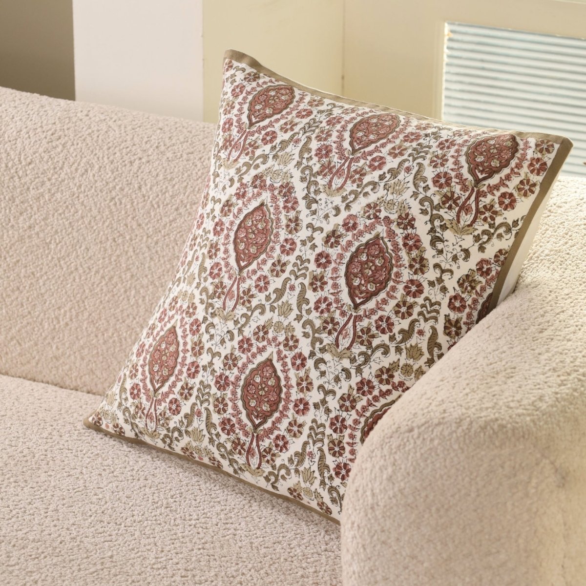 Pure Cotton Cushion Covers Hand Block Printed in Ivory and Rust | 18 x 18 inches | Single or Combo Pack Available