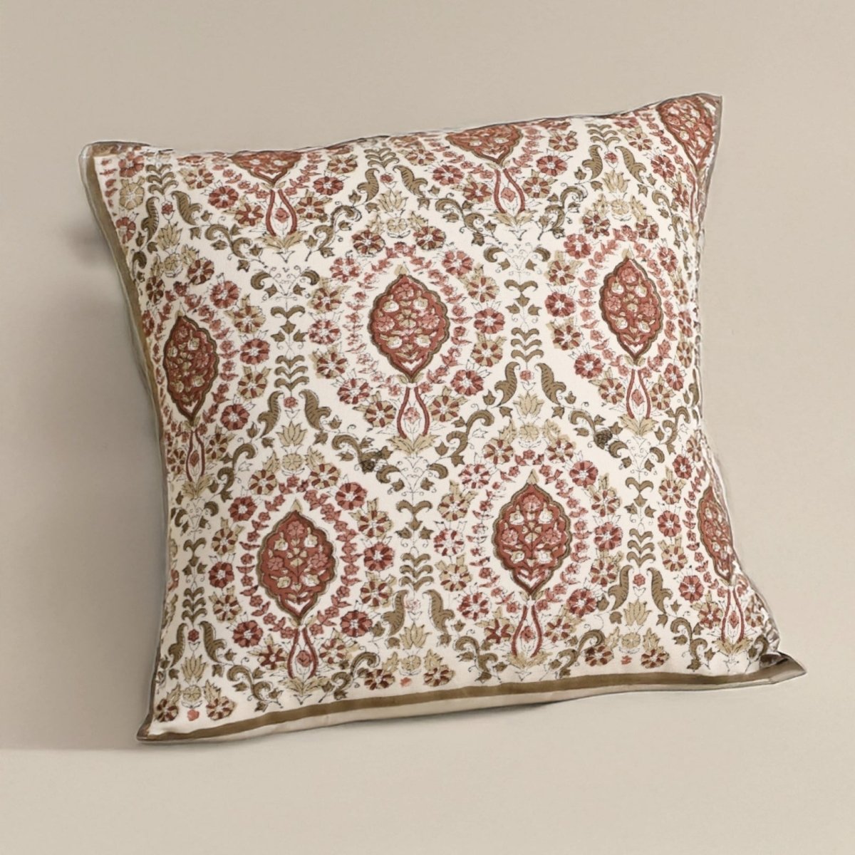 Ivory and Rust Pure Cotton Cushion Cover | 18x18 in | Set of 1,2,3,4 and 5 | Block Printed
