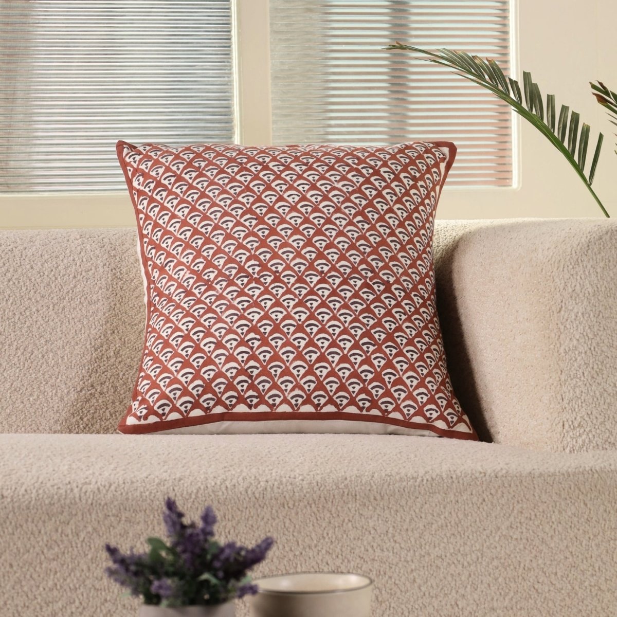 Pure Cotton Cushion Covers Hand Block Printed in Maroon and Black Geometric Pattern | 18 x 18 inches |  Single or Combo Pack Available