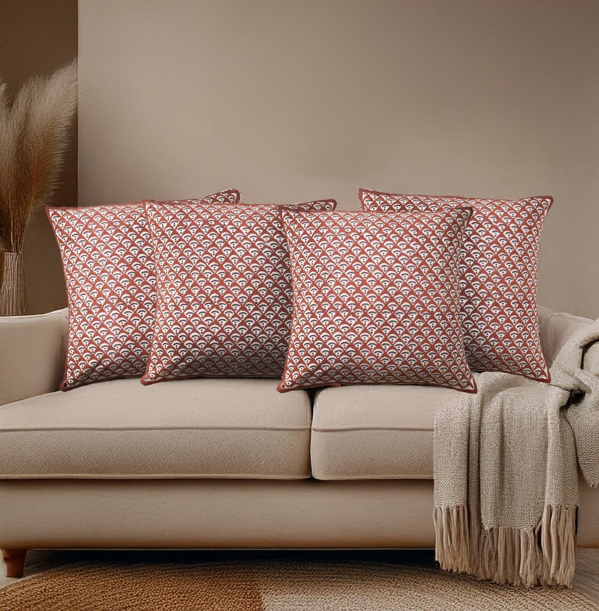 Maroon and Black Pure Cotton Cushion Cover | 18x18 in | Set of 1,2,3,4 and 5 | Block Printed