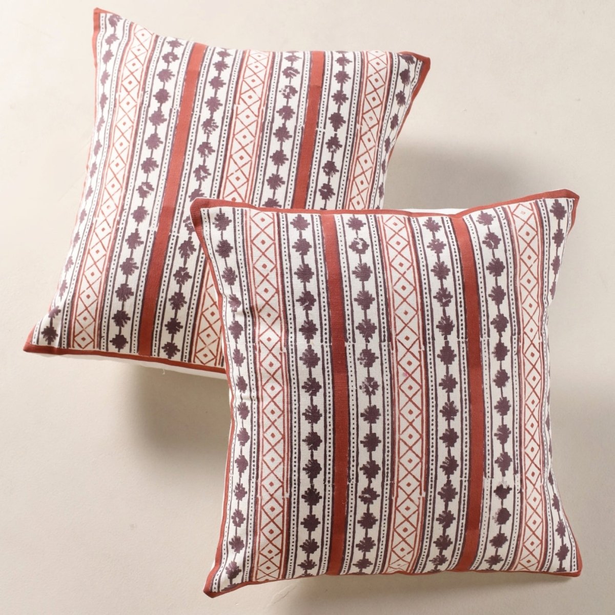 Maroon and Black Pure Cotton Cushion Cover | 18x18 in | Set of 1,2,3,4 and 5 | Block Printed