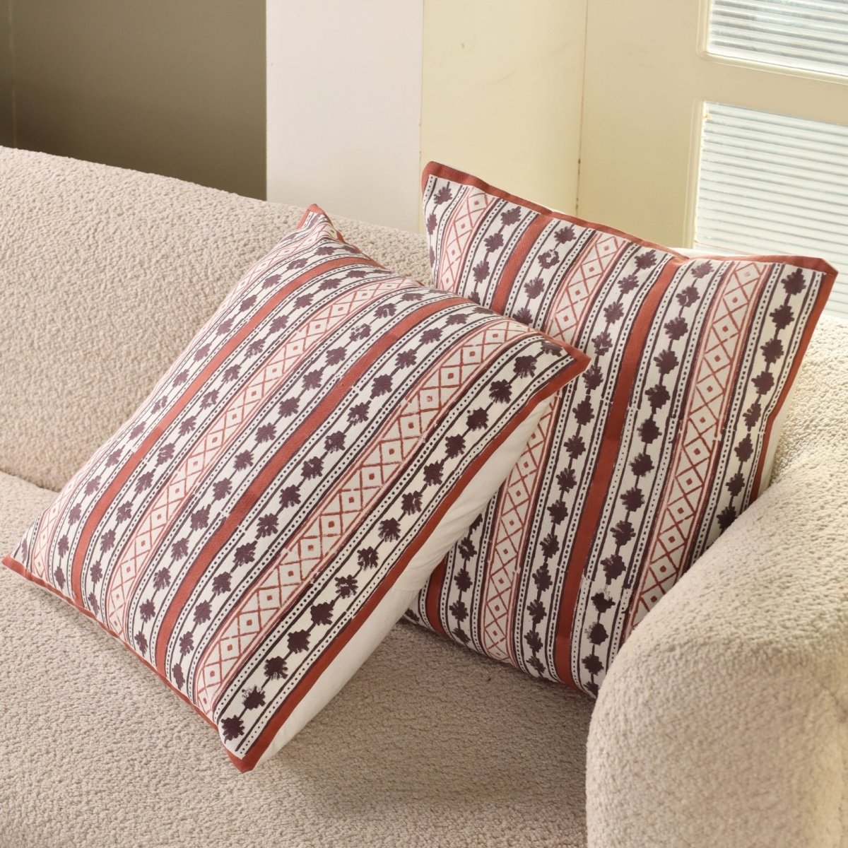 Maroon and Black Pure Cotton Cushion Cover | 18x18 in | Set of 1,2,3,4 and 5 | Block Printed