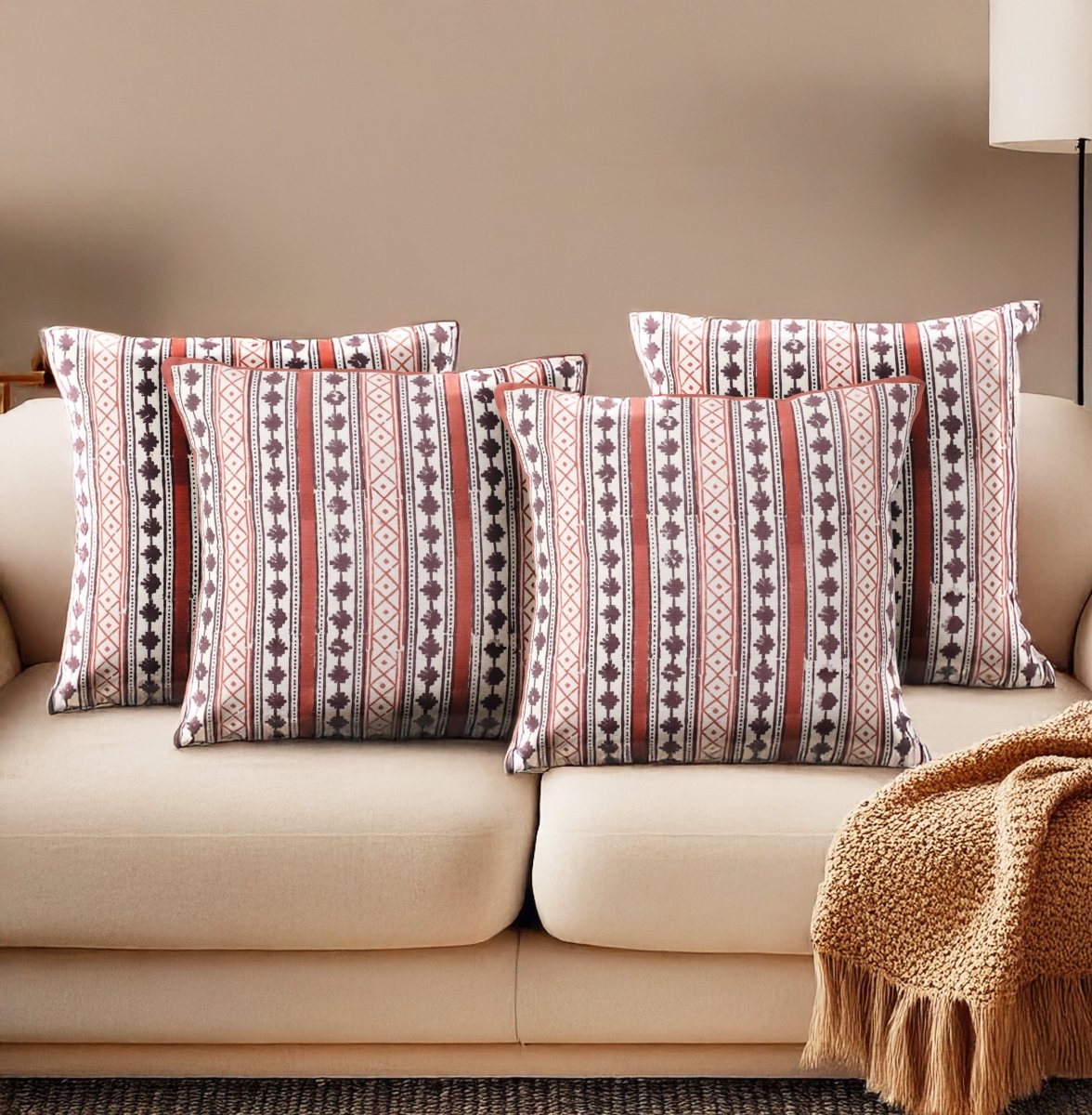 Maroon and Black Pure Cotton Cushion Cover | 18x18 in | Set of 1,2,3,4 and 5 | Block Printed