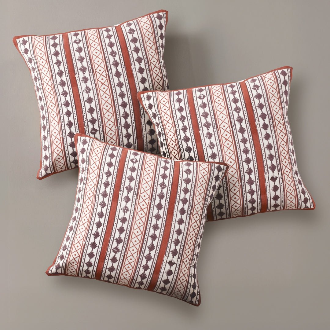 Maroon and Black Pure Cotton Cushion Cover | 18x18 in | Set of 1,2,3,4 and 5 | Block Printed