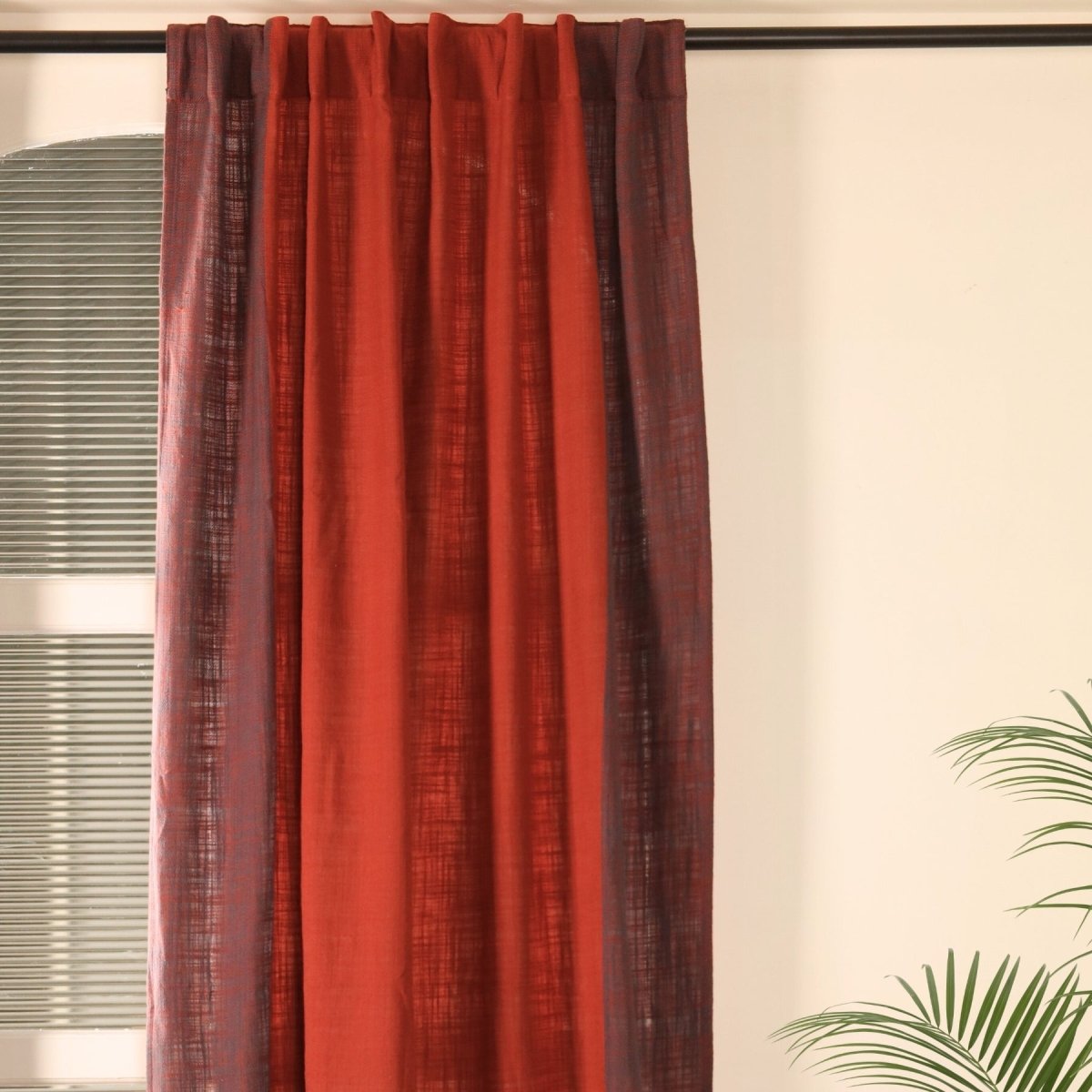 Pure Cotton solid Curtains set in bright red Colours, available in 7ft as pack of 2