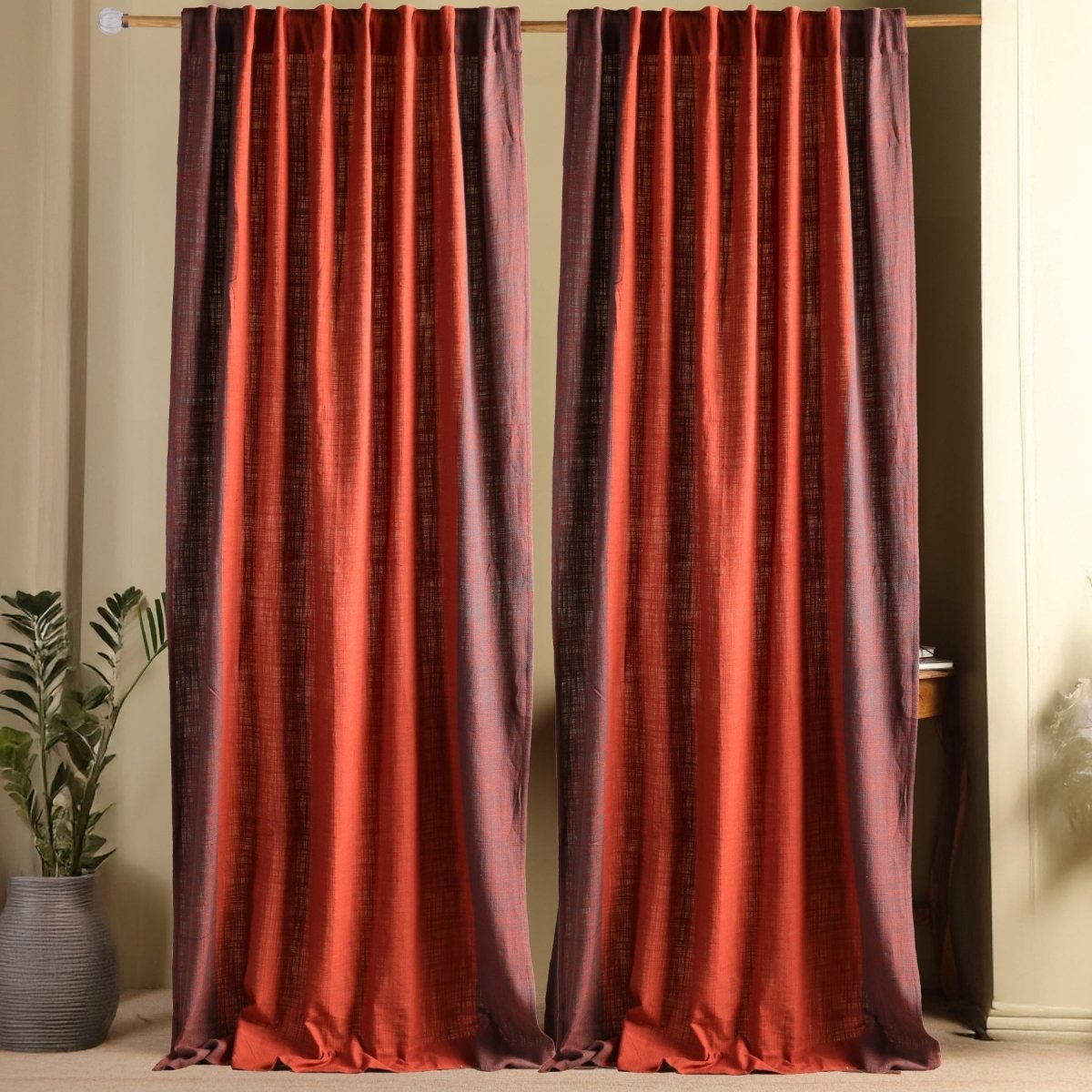 Pure Cotton Door Curtain in 7ft |Brick Red Solid Colour | Gentle Machine Wash or Hand Wash | Chintz Collection - 7Ft / Pack of 2 / Maroon