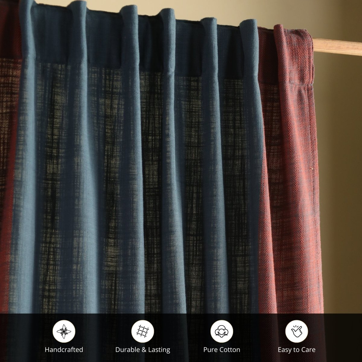 Pure Cotton solid Curtains set in bright navy blue Colours, available in 7ft as pack of 2
