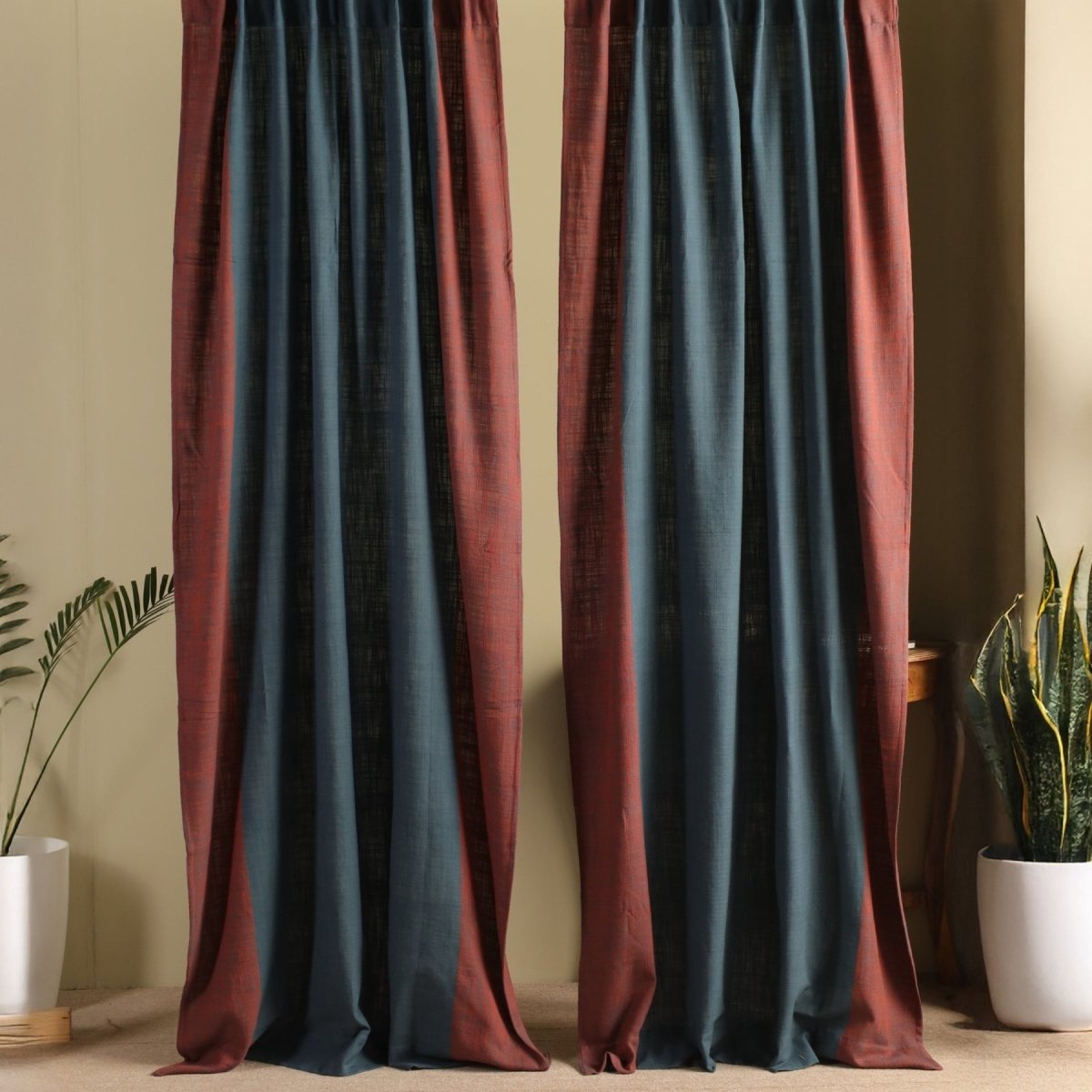 Pure Cotton solid Curtains set in bright navy blue Colours, available in 7ft as pack of 2